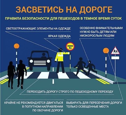 ПРАВИЛА БЕЗОПАСНОСТИ ДЛЯ ПЕШЕХОДОВ В ТЕМНОЕ ВРЕМЯ СУТОК