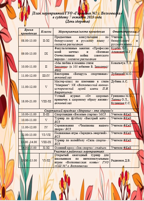 План мероприятий 07.10.2023 (День здоровья)