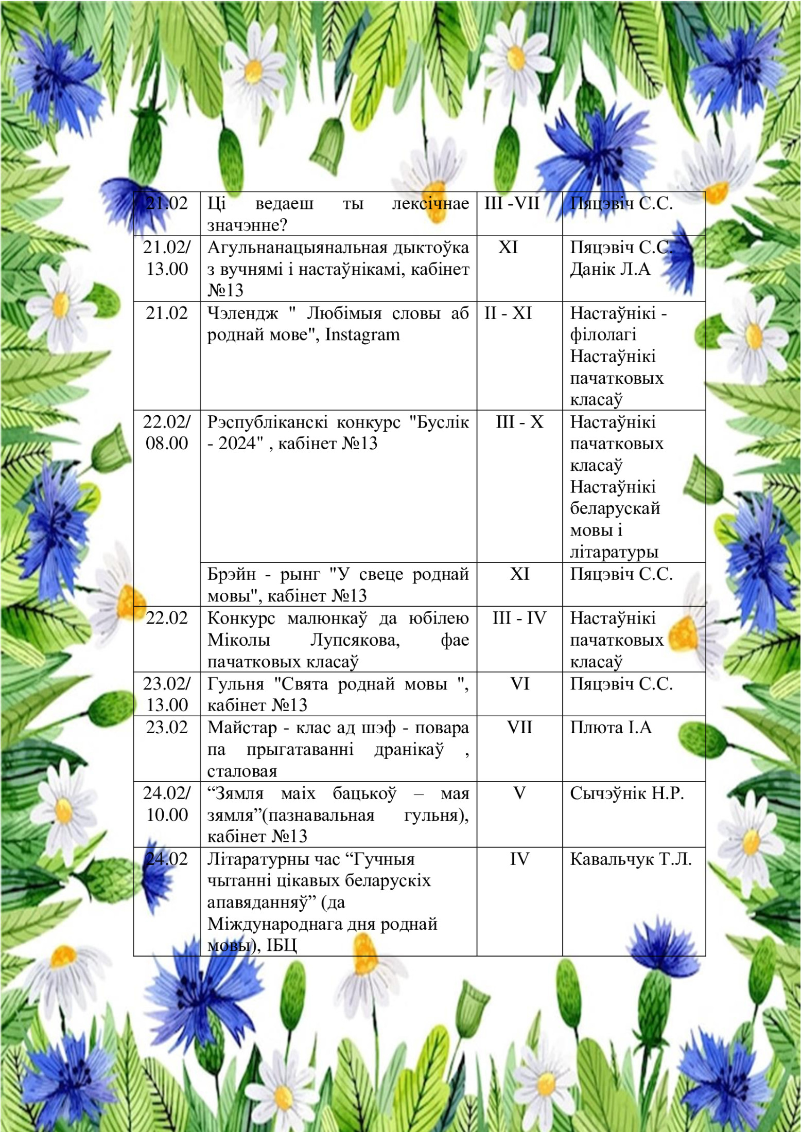 План правядзення тыдня беларускай мовы - Государственное учреждение  образования 